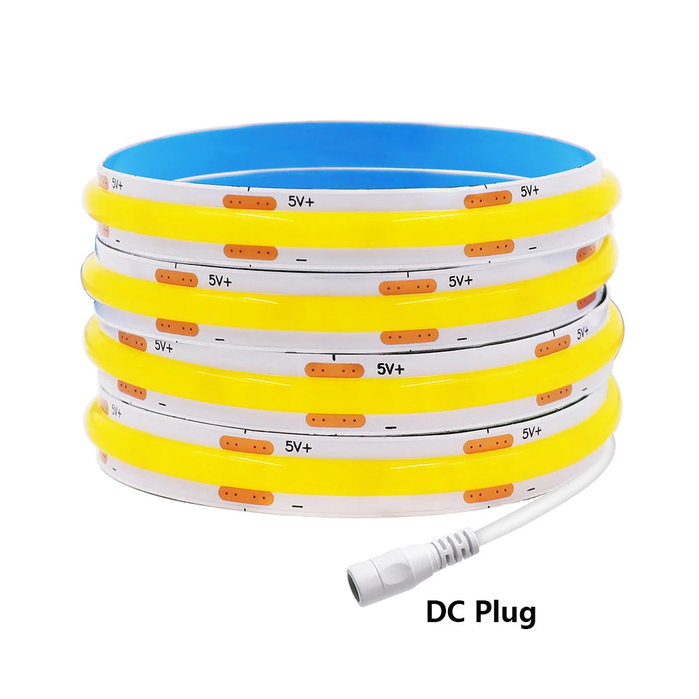 5V USB COB LED Strip Light 3Keys Touch Dimmable ON/OFF Switch Bright Red Green Blue Warm White 320LEDs Flex Ribbon Tape 8mm PCB