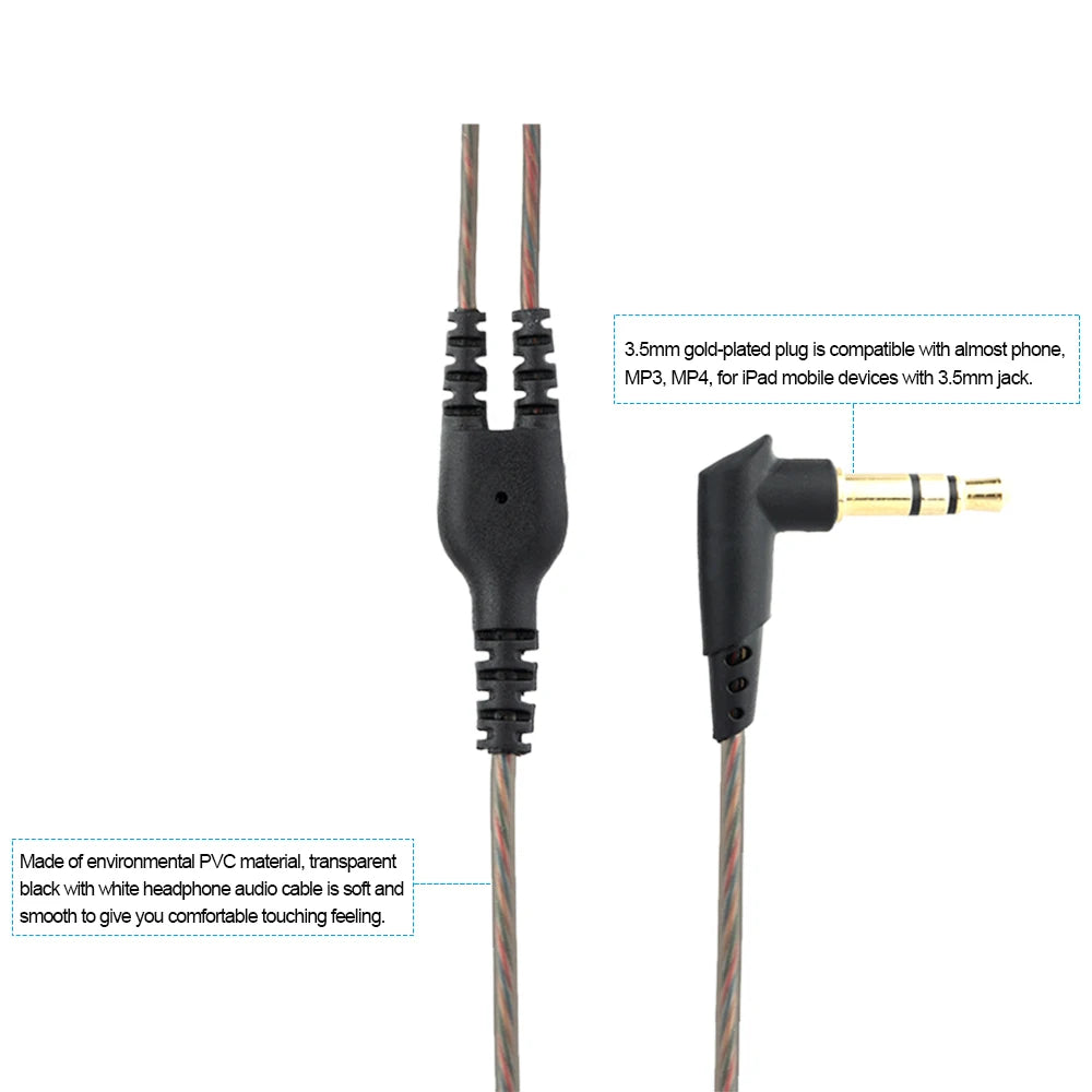 3.5mm Wired Headphone Audio Cable Replacement Earphones MMCX Connector Detachable for Shure SE215/ SE315 / SE425 /SE535 Earphone