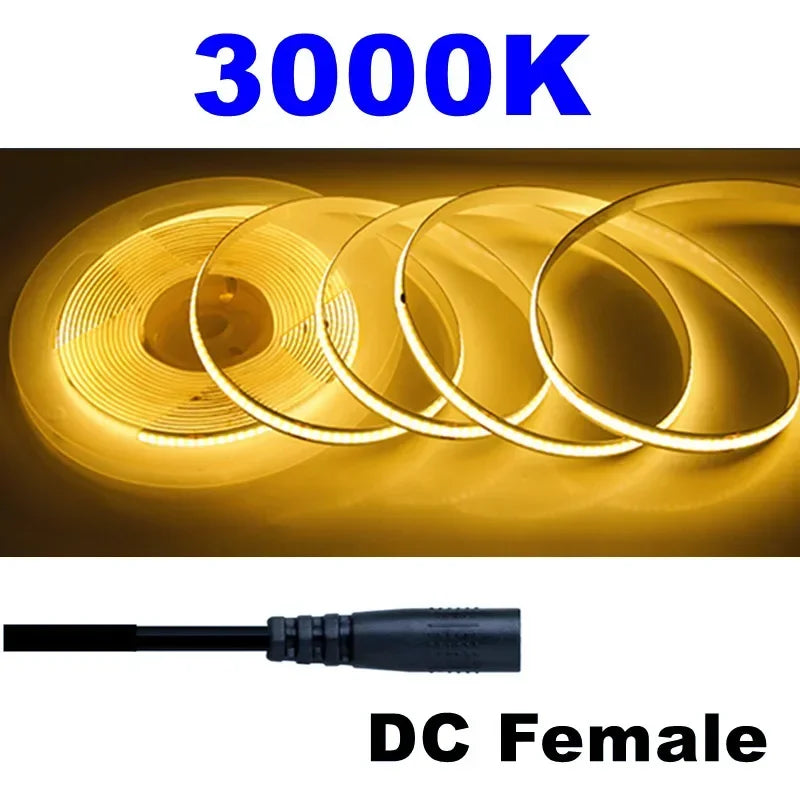 5M 10M Per Roll COB LED Strip DC12V 24V 8mm LED Lights for Room Bedroom TV Decor High Density Soft Flexible Neon Tape Light Lamp