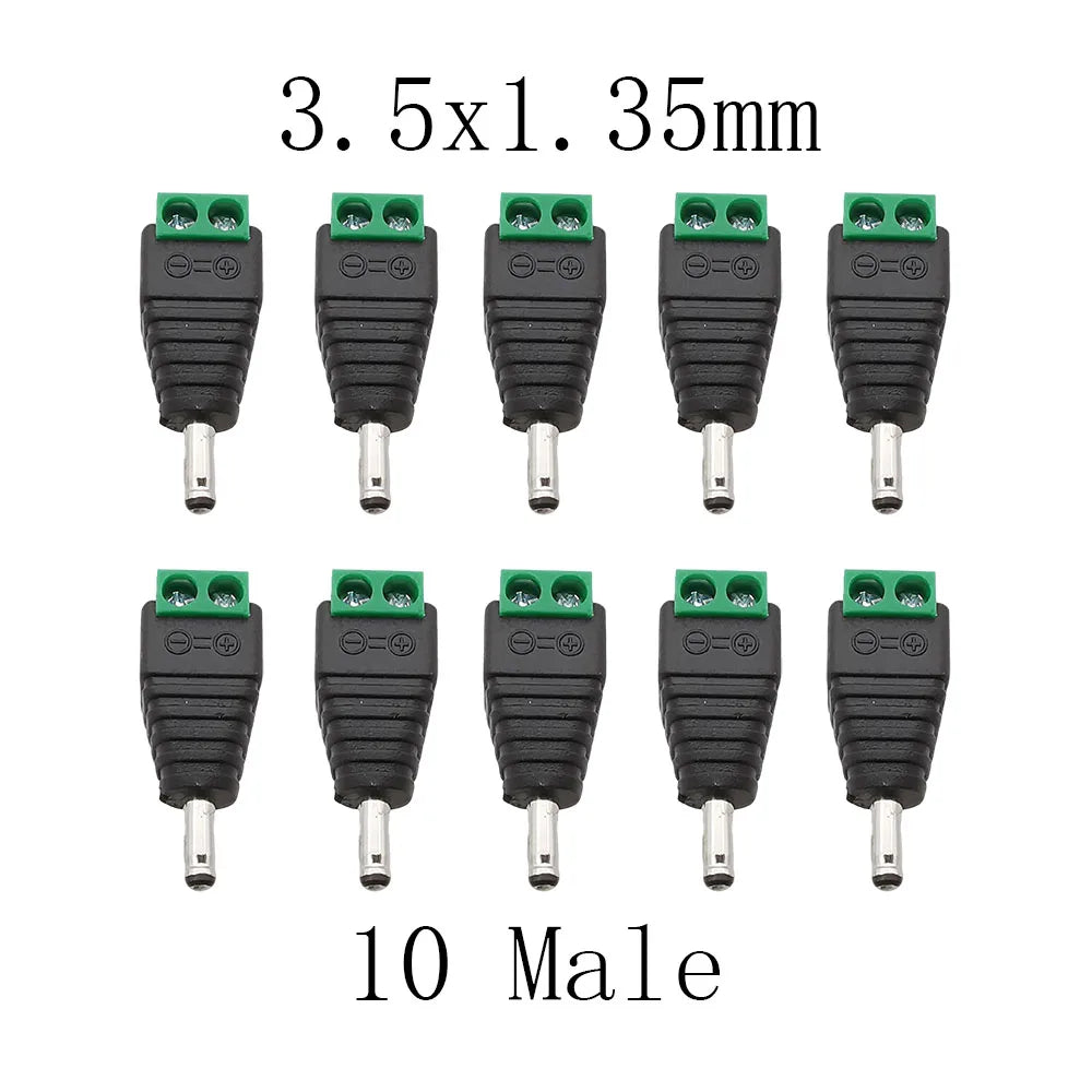 10Pcs DC 12V Male Female Socket Connectors 3.5 x 1.35mm DC Power Plug Jack to Screw Terminals Adapter for Led Strip Light DIY