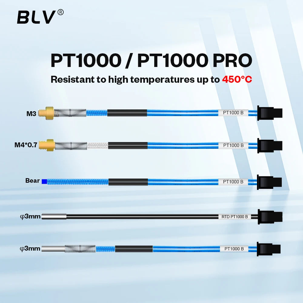 BLV® PT1000 Thermistor M3 M4 Bear 3x15mm PT1000 Pro High Temperature Resistance 450℃ For Rapido Hotend Dragon Hotend