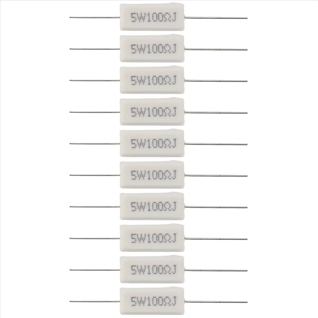 Essential 10x Wirewound Ceramic Cement Resistors 100 Ohm 5W Watt 5%