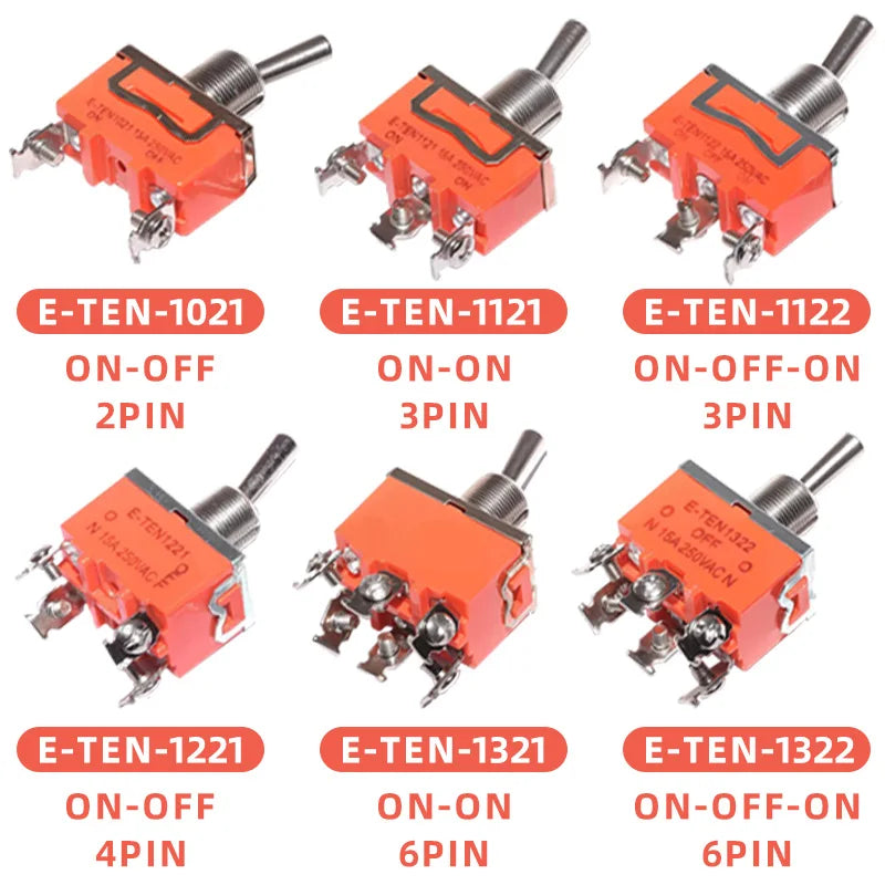 5pcs E-TEN Miniature Toggle Switch SPST DPDT 2 3 Position Latching Rocker Switch 15A 250V Toggle Power Switch