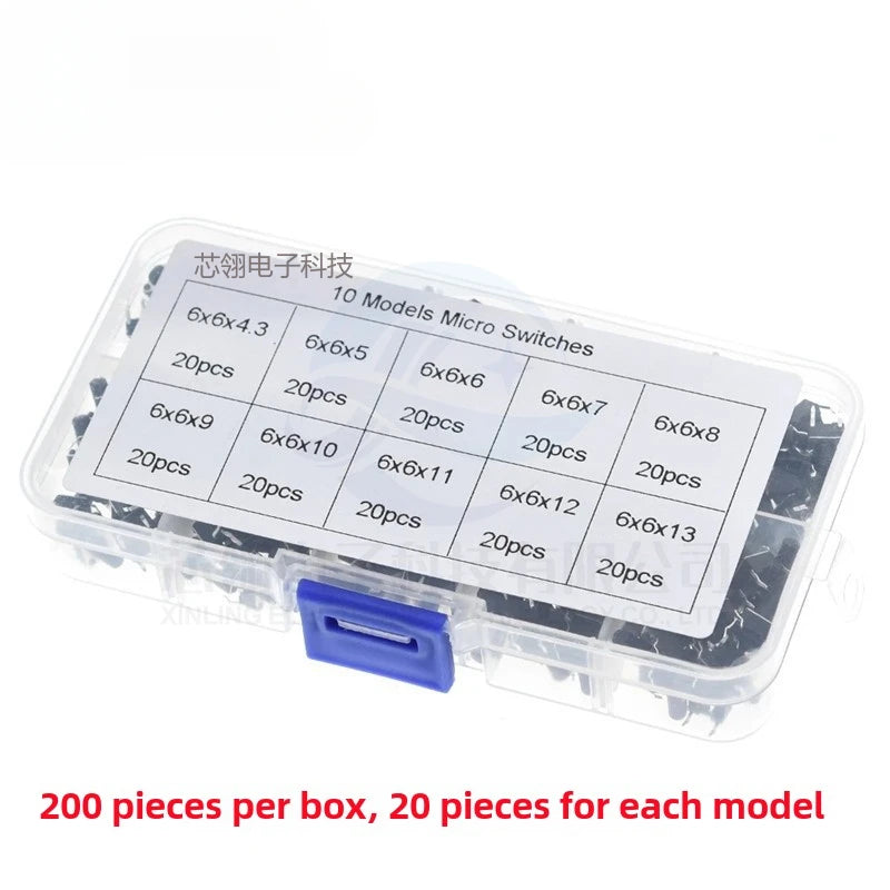 10 Models 6*6 Tact Tactile Push Button Switch Kit Height: 4.3~13MM DIP 4P Micro 6x6 Key Switch for Arduino