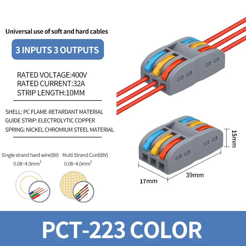 10/100Pcs Lever Wire Connectors, Compact Splicing Wire Connector, 2 3 5 Way Electrical Connectors, for Quick Connect 28-12 AWG