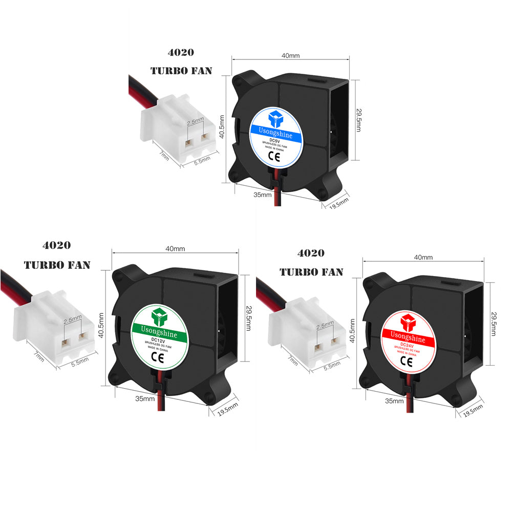 1 Pcs 4020/5015 Blower Turbo Cooling Fan Brushless DC 5V&12V&24V 3D Printer With 2Pin Dupont Wire Cooler 30cm Wire for J-head
