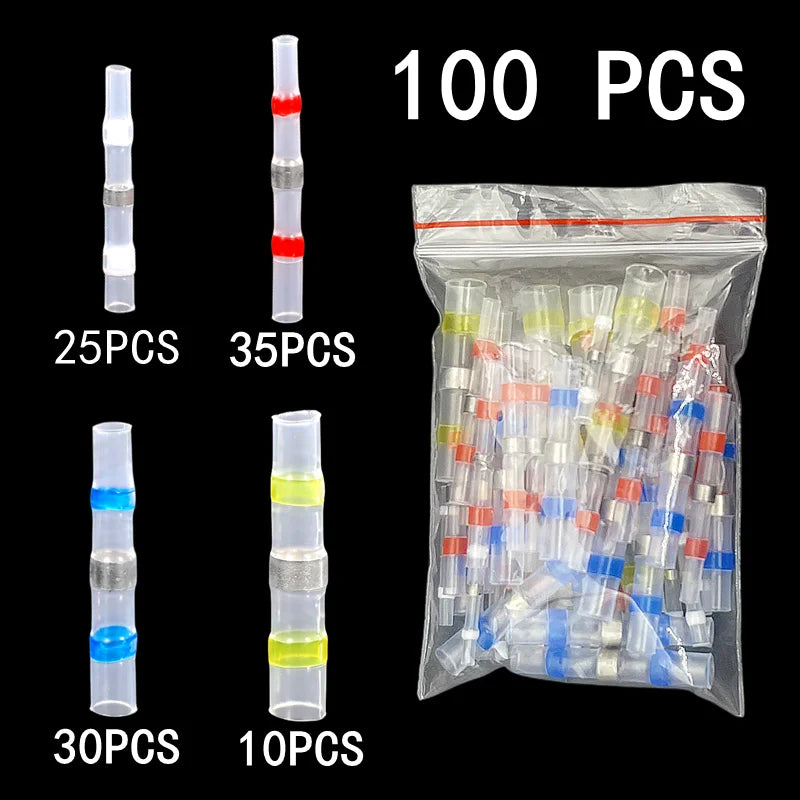50/100pcs,Soldering Thermal Casing,Waterproof,Solder Seal Heat Shrink Butt Wire Connectors Terminals Electrical Copper with Glue