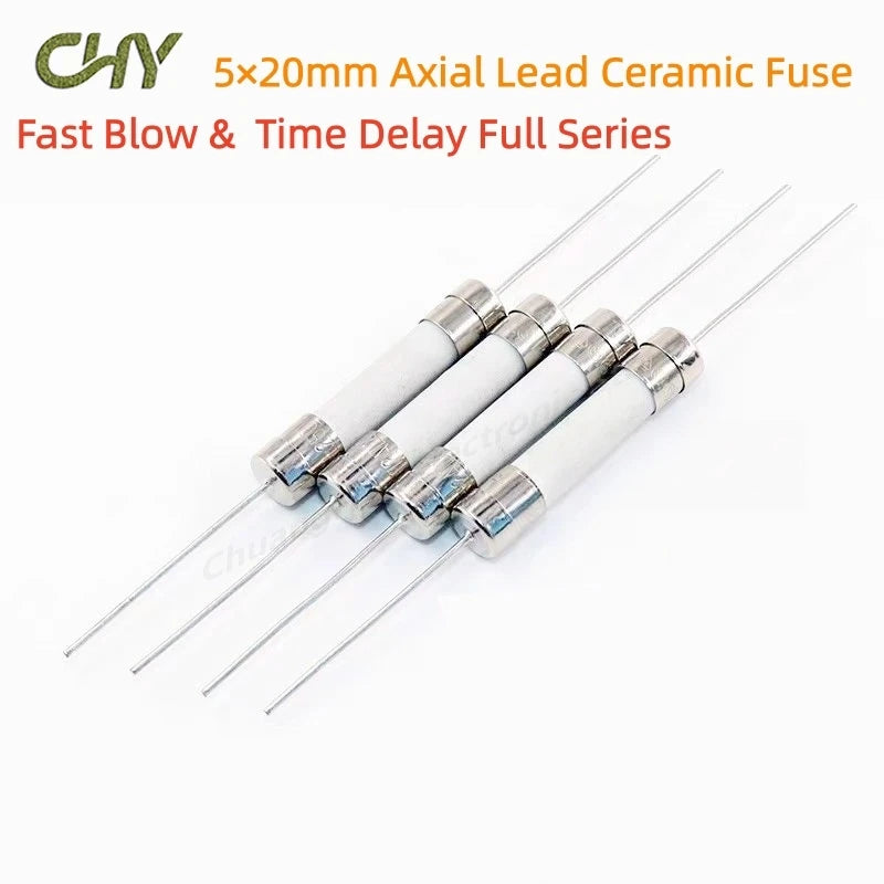 10-200Pcs 5x20mm Ceramic Fuse With Pins Fast Blow Time Delay 250V F/T0.5A 1A 2A 3.15A 4A 5A 6.3A 7A 8A 10A 12A 15A 20A 25A 30A