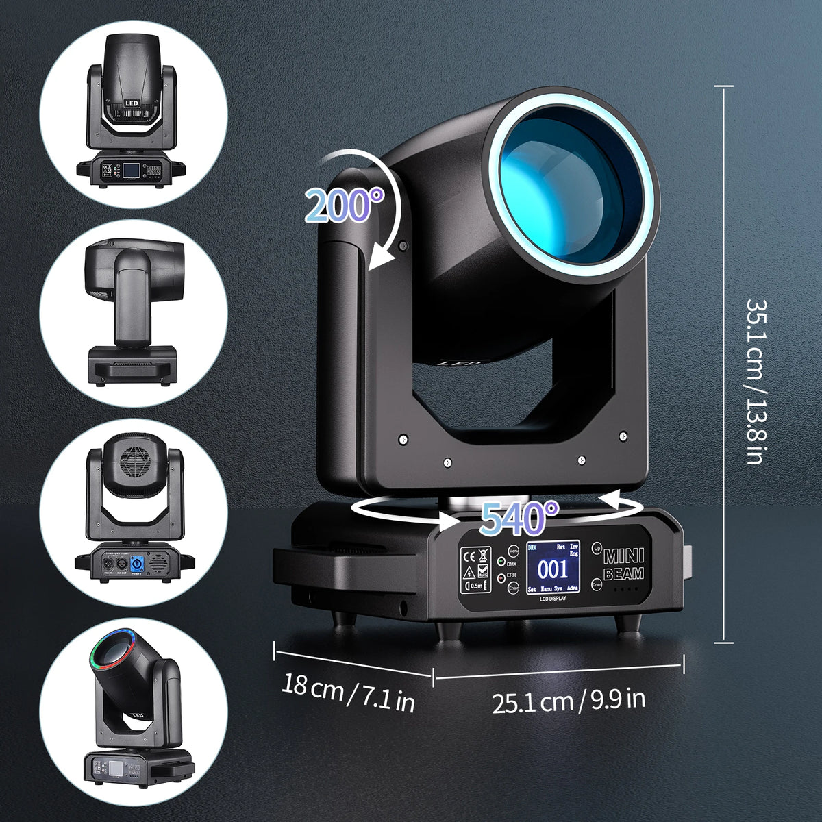 U'King 200W LED Beam Spot Moving Head Light With Ring 12Gobo 8Color 18Prism Rainbow Effect Dmx Stage Lights For Disco Party CLub