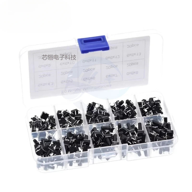 10 Models 6*6 Tact Tactile Push Button Switch Kit Height: 4.3~13MM DIP 4P Micro 6x6 Key Switch for Arduino