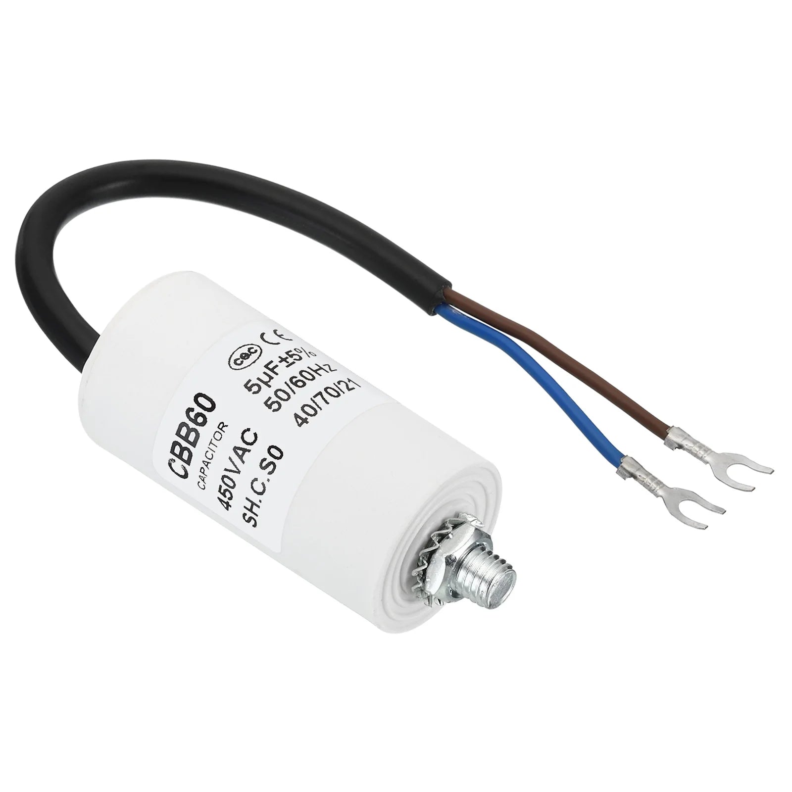 5-22uf CBB60 Run Capacitor AC 450V U Terminal Wires 50/60Hz Cylinder Bottom with M8 Screw for Washing Machine Pump Motor Star