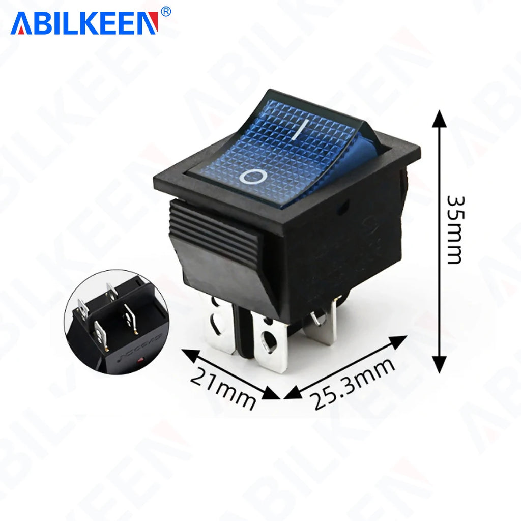 50PCS/Lot ABILKEEN KCD2-201N Rocker Toggle Switch 30A/15A 250VAC ON-OFF Mini Toggle Switch with LED Light 4Pin Terminal