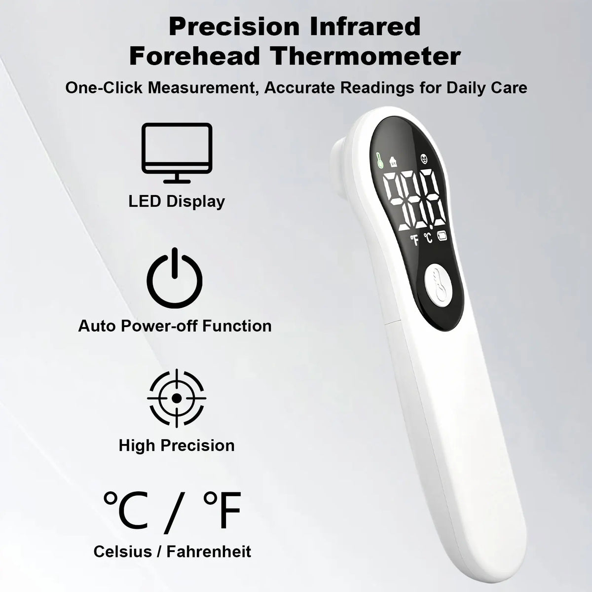 Forehead Thermometer for Adults and Kids, Digital Baby Thermometer | 1s Fast Accurate Reading, 3 Color Fever Alarm, Forehead & Object Mode, Non Contact, Battery Included