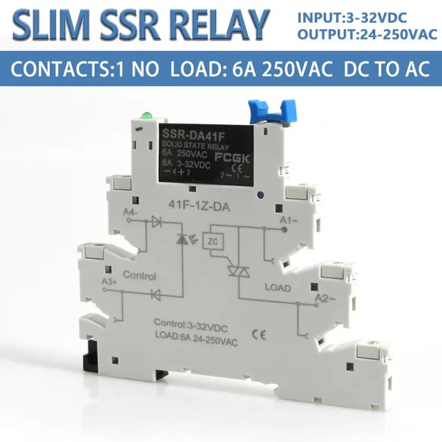 FCGK DC Control AC 6A Slim Interface Solid State Relay Module DIN SSR Slim Relay DC Control DC 41F-1Z-C2 SSR Relay DIN Rail