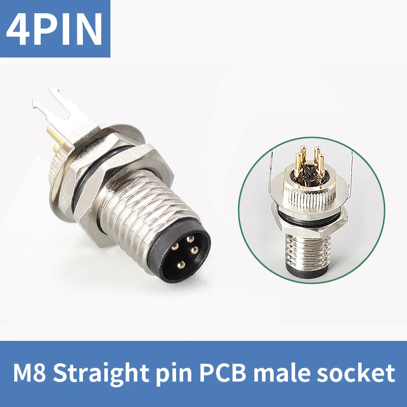 5/10 PCS M8 Male/Female Curved Straight Jack Socket 3 4 5 6 8 Pin Solder IP67/68 Waterproof PCB Panel Connector