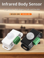 DC 12-24V PIR Motion Sensor Switch - Adjustable Delay Infrared Human Detection Ideal for LED Lights and Wardrobe Strip