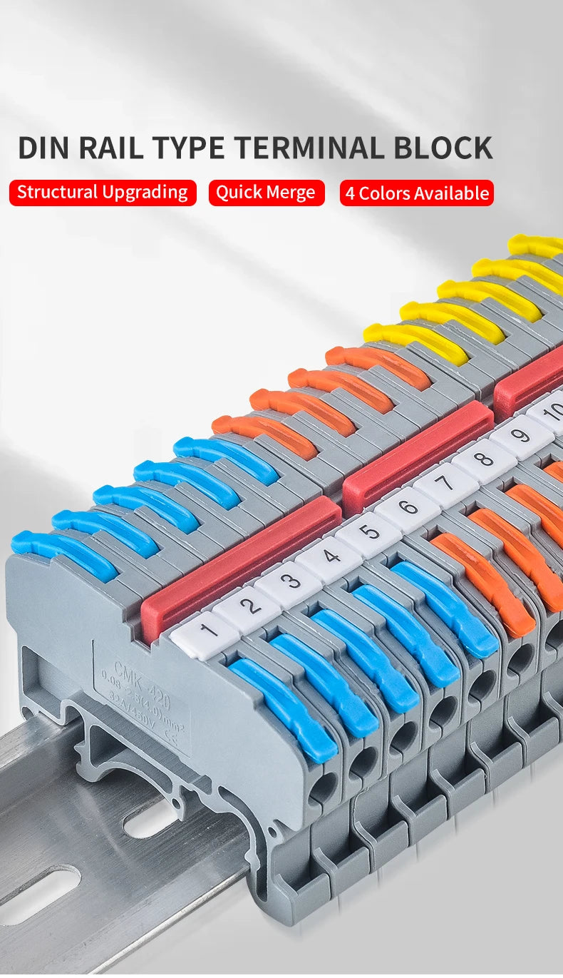 JINH CMK420 One-Flip Lever DIN Rail Terminal Push-in Wire Release Compact Conductor Block Orange Option for Electronics