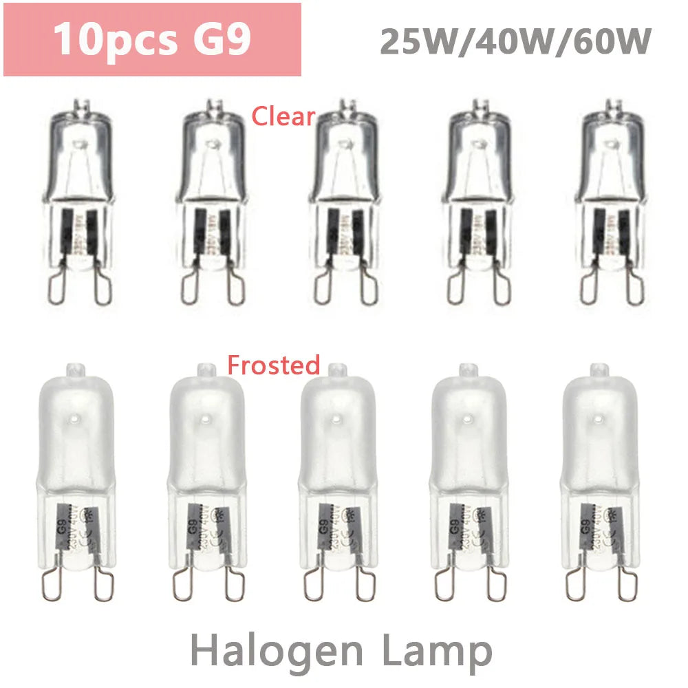 10pcs G9 25W 40W 60W Halogen Light Bulbs 2 Pin Base Warm White Small Bulb Lamps for Chandeliers / Cabinet Clear Frosted Lights