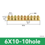 1 PCS Multi Specification Brass Ground Strip 5/6/7/8/9/10/12/15/20 Hole Brass Rod Grounding Terminal Ground Bar Terminal Strip
