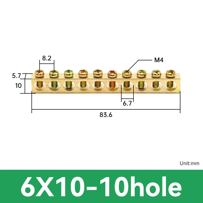 1 PCS Multi Specification Brass Ground Strip 5/6/7/8/9/10/12/15/20 Hole Brass Rod Grounding Terminal Ground Bar Terminal Strip