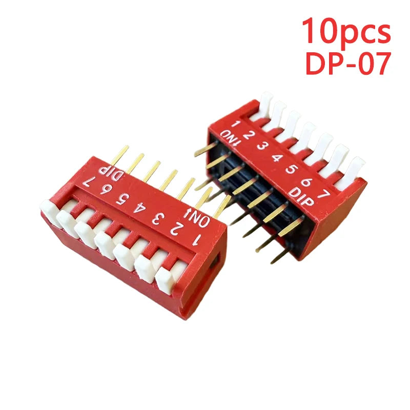 10PCS Piano Type Red Toggle Switch Module Spacing 2.54MM Horizontal Type Side Plug DP-1/2/3/4/5/6/7/8/10 Position DIP Switch