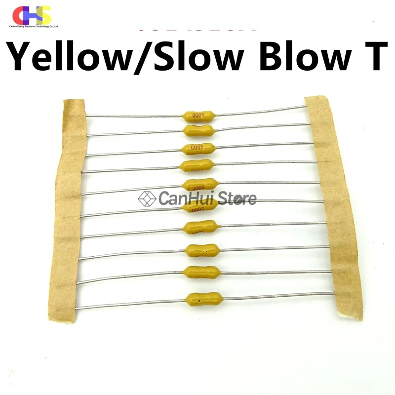 10Pcs 2.4*7mm Axial Lead Green/Yellow Fuse 125/250V 2.4x7 100 125 630mA 1A2A3A4A5A7A8A10A15A Fast/Slow Blow PICO Resistance Fuse