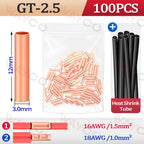 100PCS GT Copper Crimp Terminals Electrical Wire Cable Tubular Connectors Ring Sleeve Ferrules Lugs Have Heat Shrink Tubing