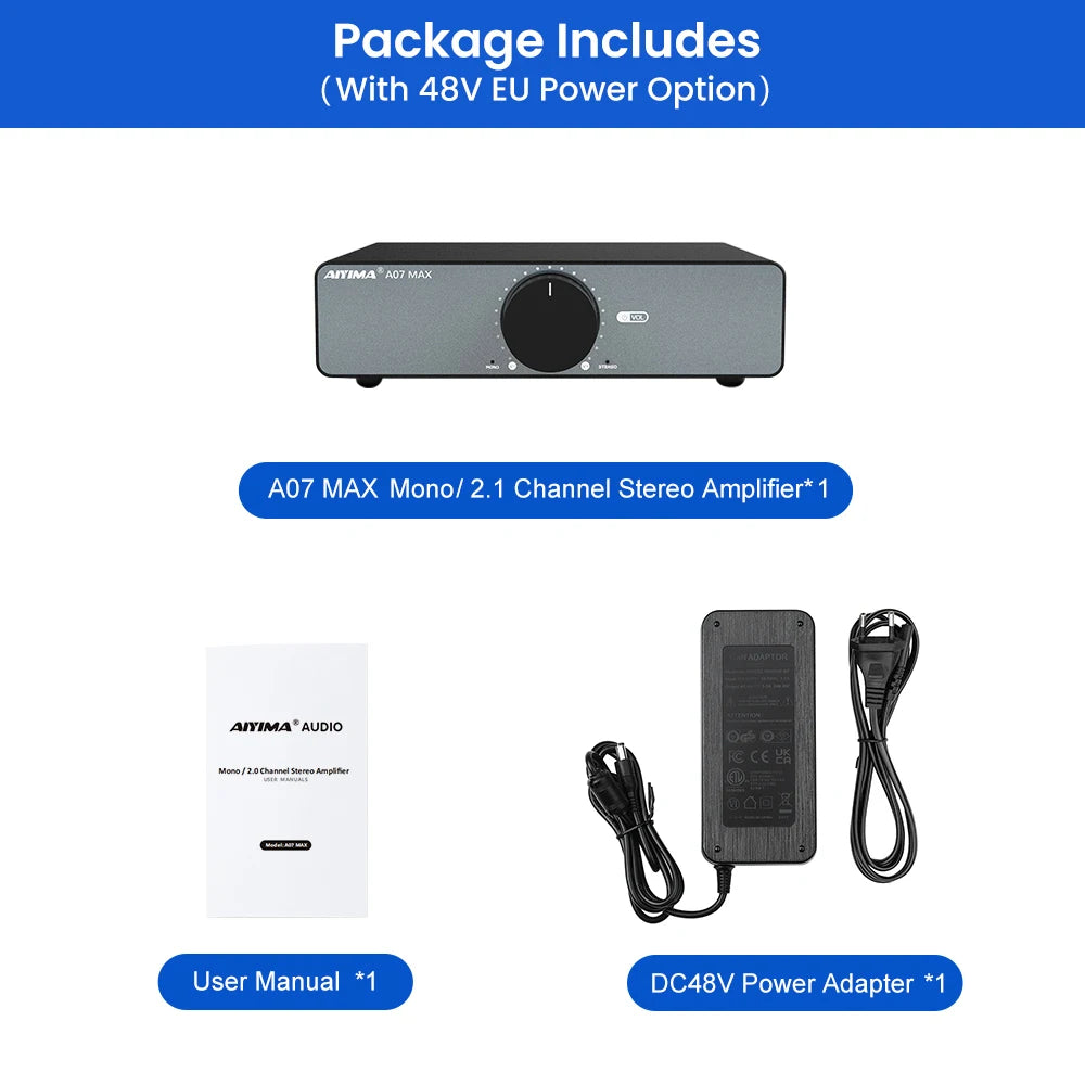 AIYIMA A07 MAX TPA3255 Audio Power Amplifier 2.0 Stereo Amplify 300Wx2 PBTL Mono Sound Amplifier 600W Home Speaker Amplificador