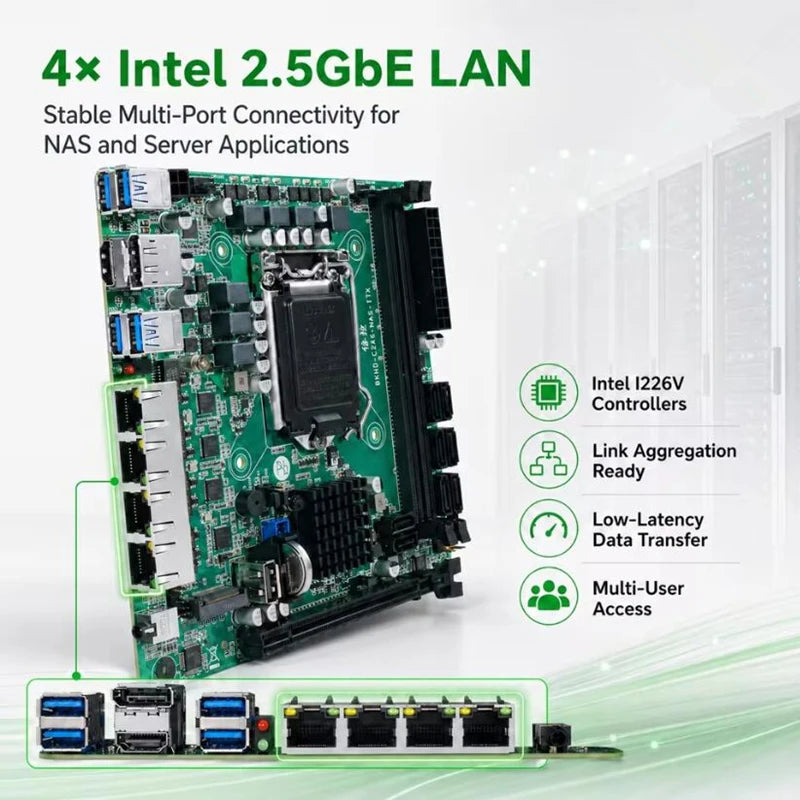 8-Bay C246 ITX NAS Motherboard 4x 2.5G LAN 2*M.2 NVME 8*SATA3.0 2*DDR4 PCIE 16X LGA1151 8th/9th Core Xeon Industrial Mainboard