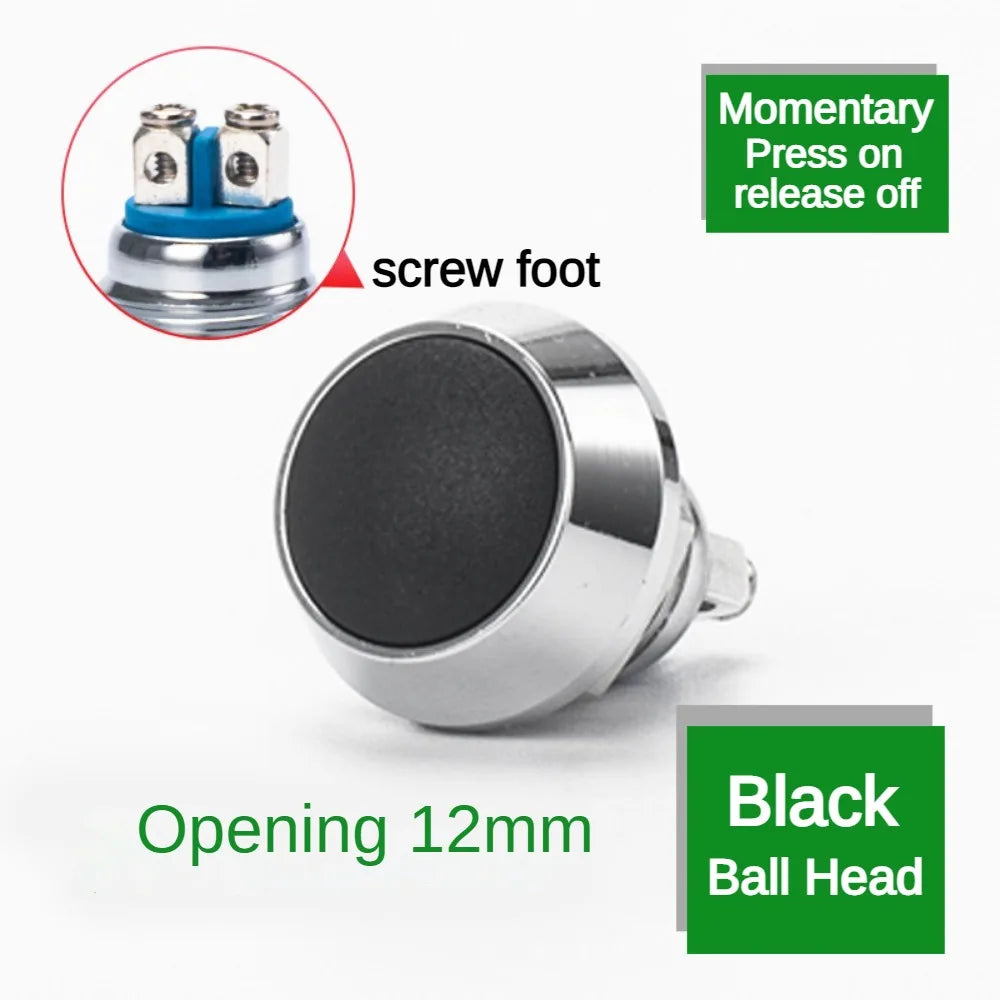 12mm Ball Round Head Metal Push Button Switch Waterproof Reset Self Locking Screw Welding Feet 3A Car Auto Horn Door Bell Swtich