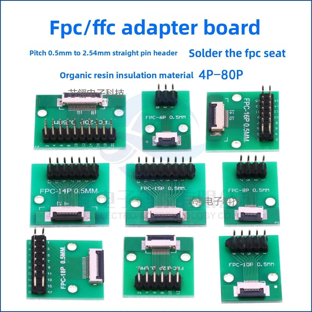 FFC/FPC Adapter Board 0.5/1.0mm To 2.54MM 4/6/12/24/40-80P 0.5mm Connector to Straight/bent 2.54 Pin Header Flex Cable Adapter