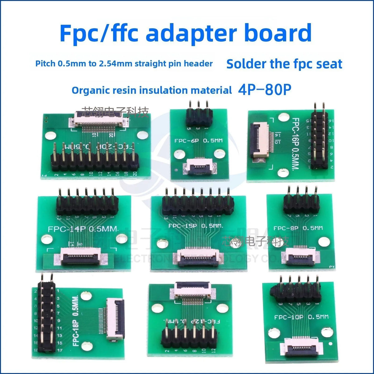 FFC/FPC Adapter Board 0.5/1.0mm To 2.54MM 4/6/12/24/40-80P 0.5mm Connector to Straight/bent 2.54 Pin Header Flex Cable Adapter