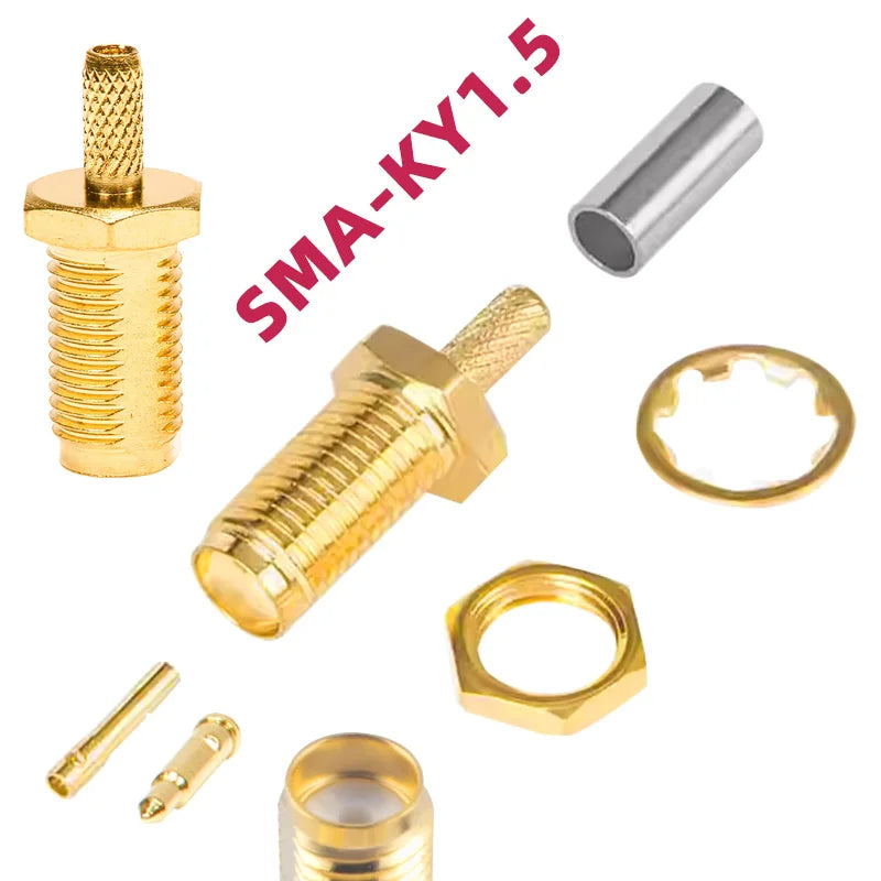 5PCS SMA-KY-1.5 Male Plug Open Sunroof Connector SMA Female Jack Nut RF Coaxial Crimp Cable for RG174 RG316 LMR100 Cable