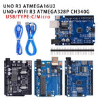UNO R3 Official ATMEGA16U2/UNO+WiFi R3 MEGA328P Chip CH340G For Arduino UNO R3 Development Board WeMos ESP8266 USB/TYPE-C/Micro