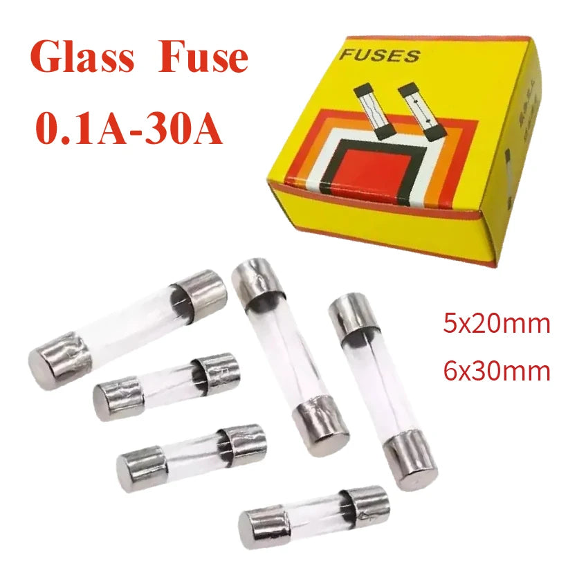 5x20mm 6x30mm Glass Tube Fuse Assorted Kits Fast-blow Glass Fuses 0.1A -30A