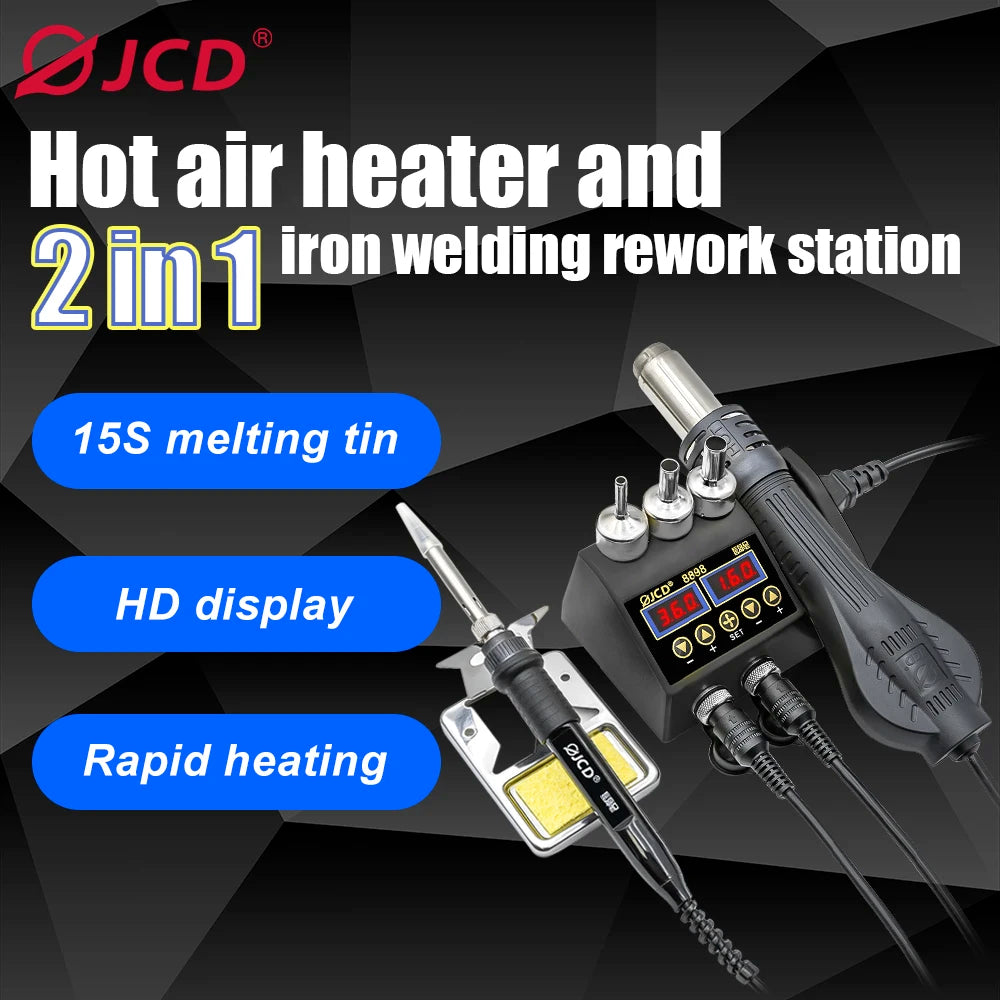 JCD 8898 Soldering Station 2 In 1 Soldering Iron Hot Air Rework Welding Station with Sleep Mode For BGA PCB IC SMD Repair Tools