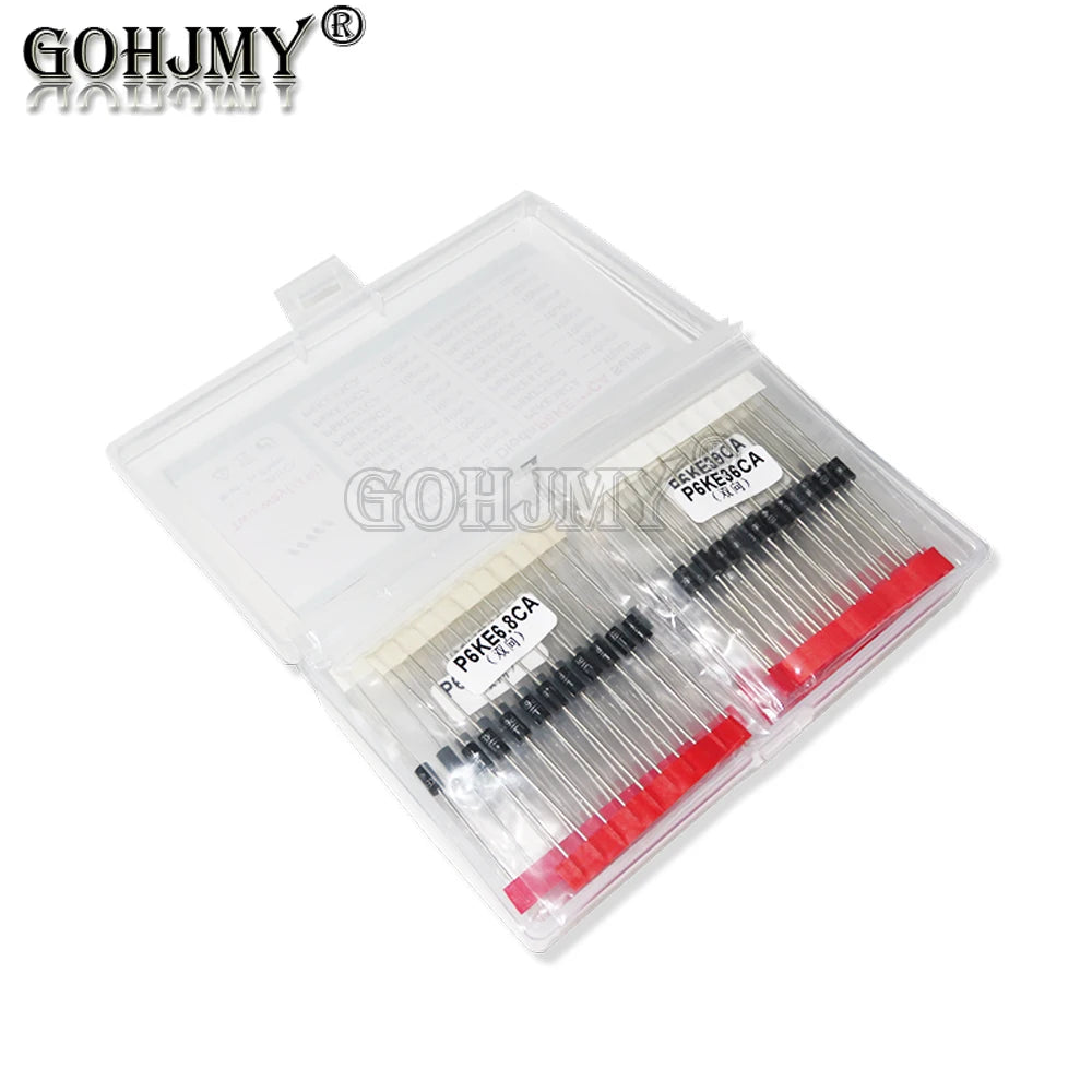 200pcs 20values*10pcs TVS transistor Kit P6KE6.8A/CA 12/15/18/20/22/24/27/30/33/36/39/51/68/75/150/200/300/400/440A/CA TVS Diode