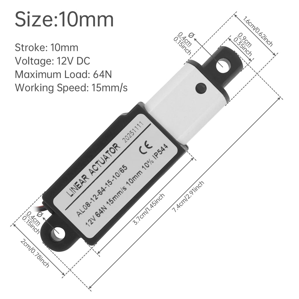 12V Linear Actuator 10-200mm Stroke 32N/64N/96N/188N/1000N/3000N Electric Reciprocating Lifting Linear Motion Actuator Motors