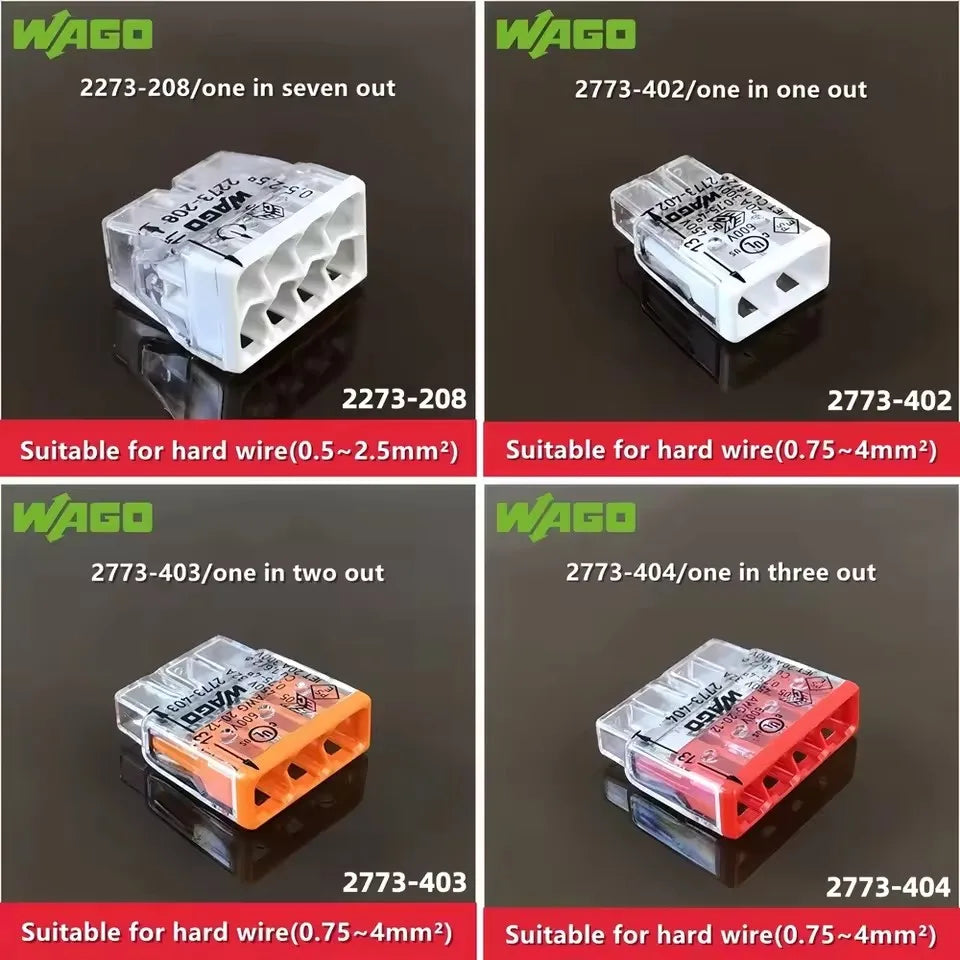 10pcs 2273 2773 Original Wago Wiring Terminal 2273-202/203/204/205 2773-402 403/404/405/406/408 Hard Wire Splitting Connector