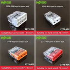 10pcs 2273 2773 Original Wago Wiring Terminal 2273-202/203/204/205 2773-402 403/404/405/406/408 Hard Wire Splitting Connector
