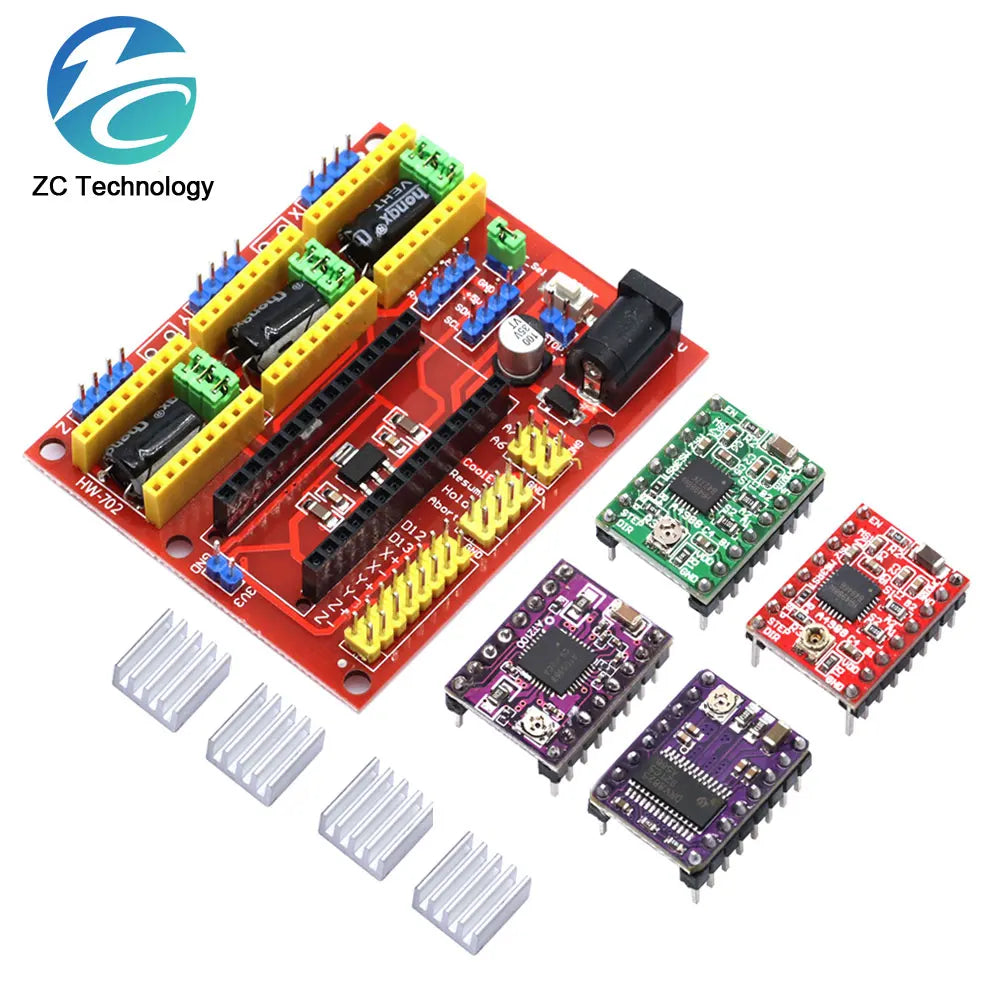 CNC Shield v4 Engraving Machine / 3D Printer / + 3pcs A4988 / DRV8825 / AT2100 Stepper Motor Driver for Arduino