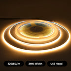 USB 3mm COB LED Strip Light 5V Flexible LED Tape with Dimmer/ON OFF Switch 320LEDs High Density Linear Lighting Backlight Decor
