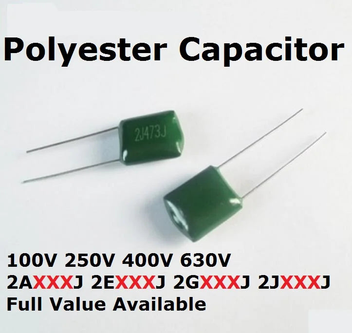50PC 630V 2J222J 2J152J 100V 2A563J 2A683J 2A823J 2A104J 100V Polyester Capacitor 56/68/82/100/0.0/0.00/1.5/2.2/NF/UF