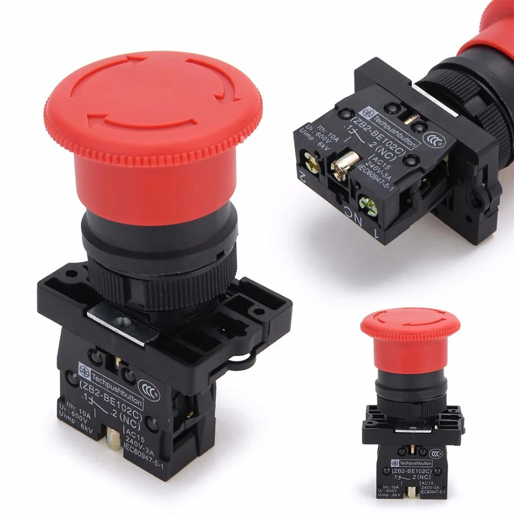 Electrical Equipment Emergency Stop Switch Rotating Reset Constant Close Push Button Control Switches 22mm Mounting Hole Machine