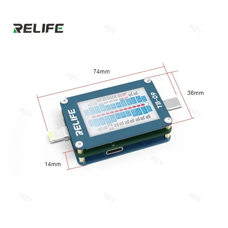 RELIFE TB-09 Tail Plug Detector Lightning Type-C Interface Charging Port Tester High-definition Display Mobile Phone Diagnosis