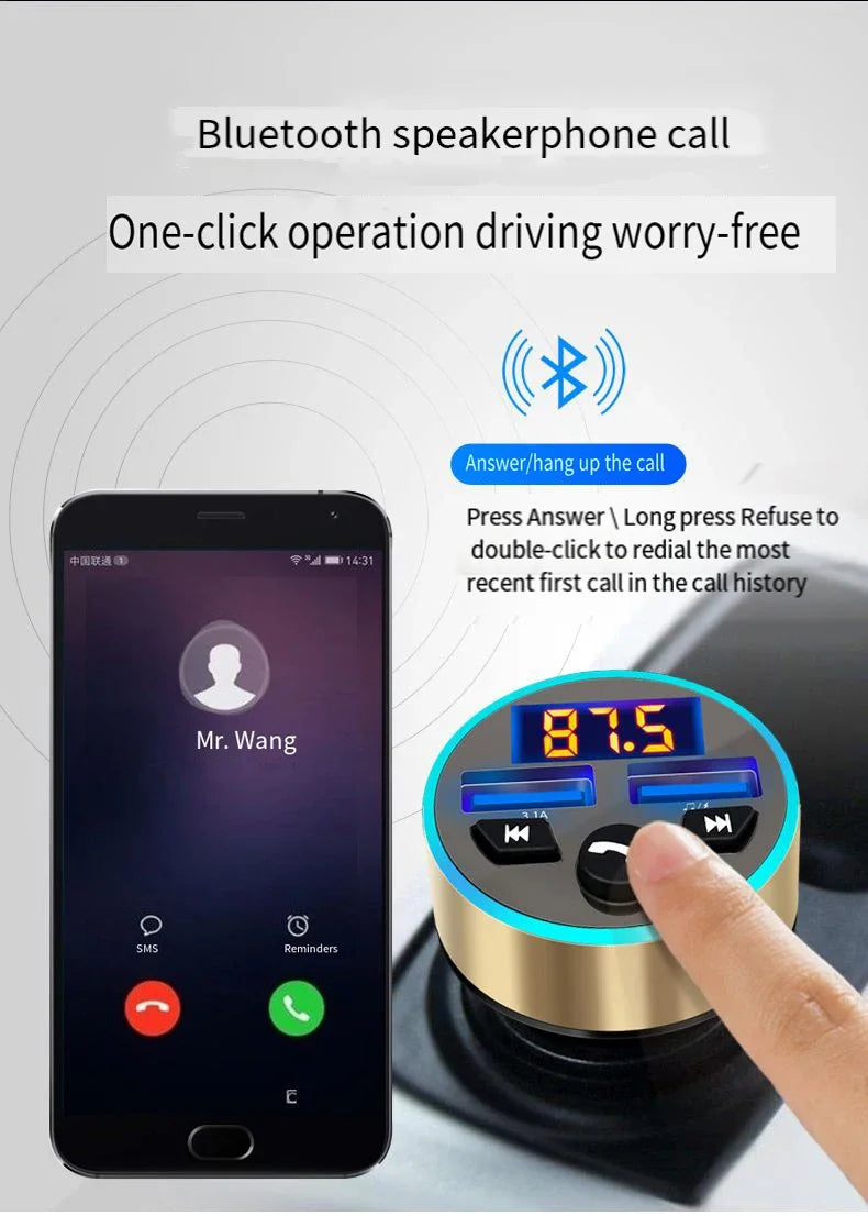 Car Bluetooth Receiver with Lossless Audio Quality MP3 Player, Car Adapter with Cigarette Lighter Socket and Charger