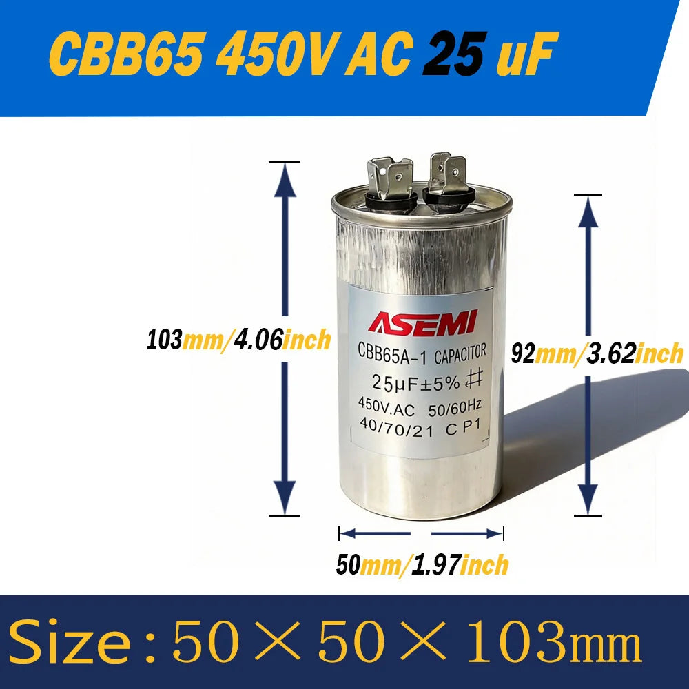 100uF CBB65 450V AC 40uF 45uF 50uF 60uF 65uF 70uF 80uF 90uF Motor Capacitor Air Conditioner Compressor Start Capacitor