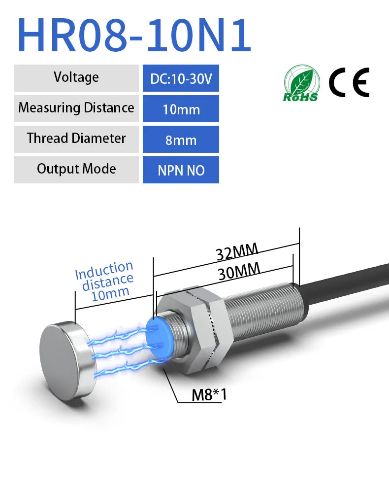 GTRIC Hall Effect Magnetic Proximity Sensor Switch NJK5001 Series M8 Sensing Distance 10mm DC10-30V NPN PNP N or S Pole