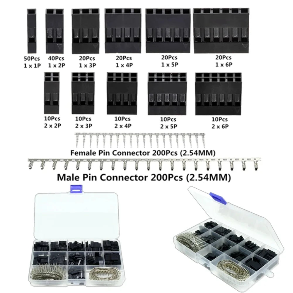 620Pcs,Dupont Connector 2.54mm, Dupont Cable Jumper Wire Pin Header Housing Kit, Male Crimp Pins+Female Pin Terminal Connector