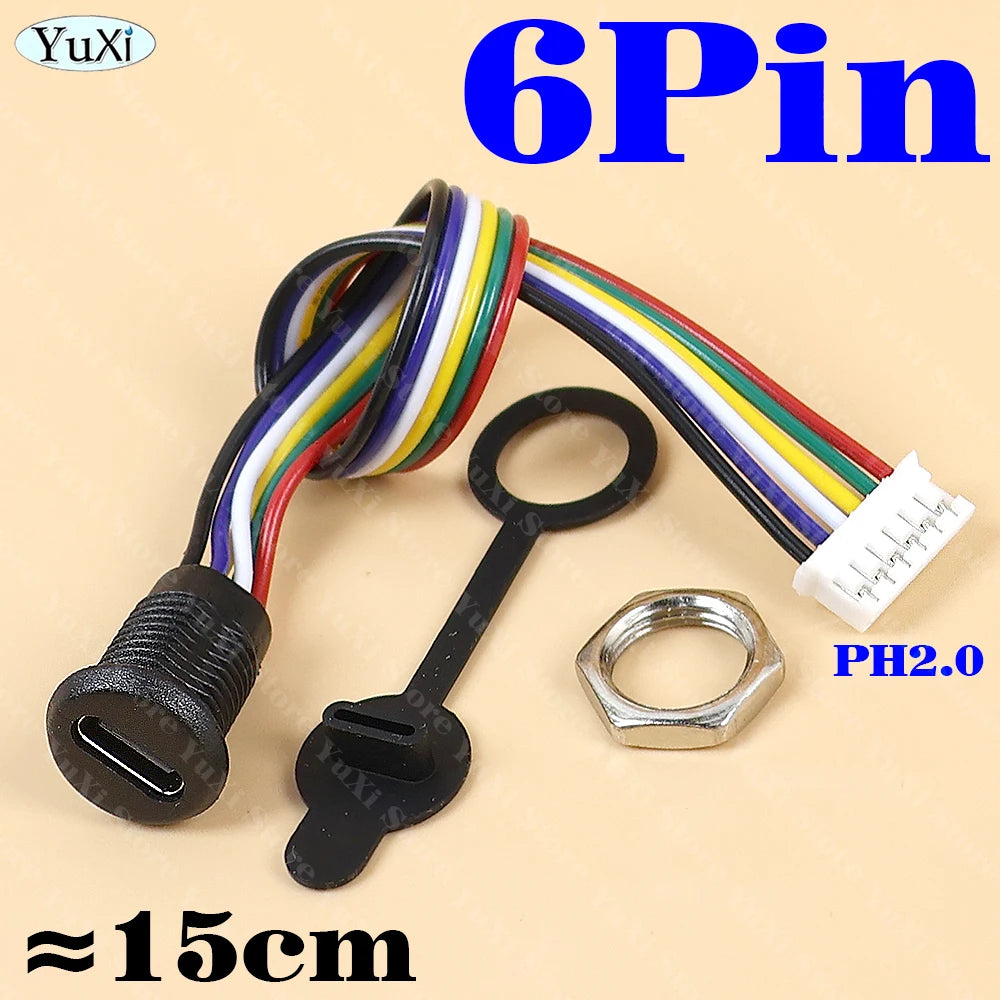 1–20pcs USB-C Type-C Waterproof Connector With Nut Locking Panel Mounting TPC Fast Charging Port Jack Socket 2/4/5/6 Pin PH 2.0